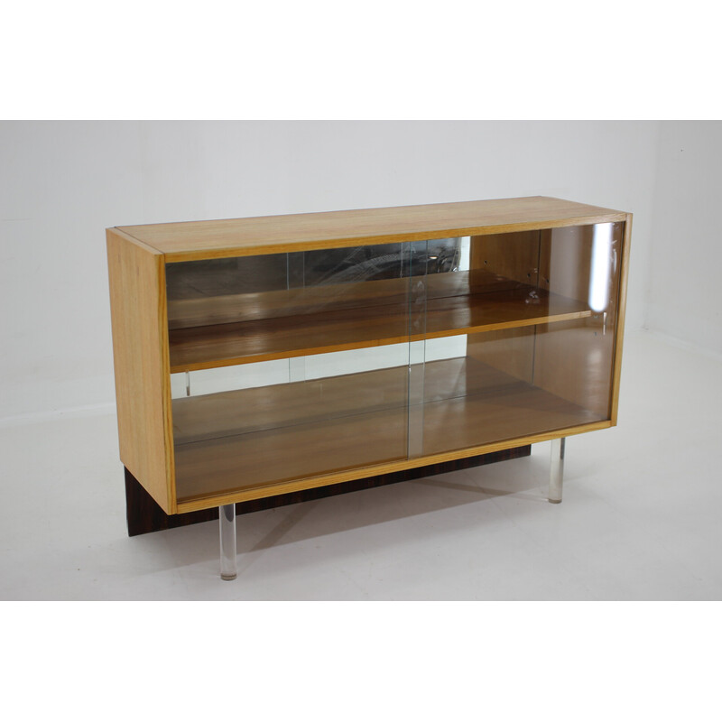 Vintage glass and oak display cabinet, Germany 1960