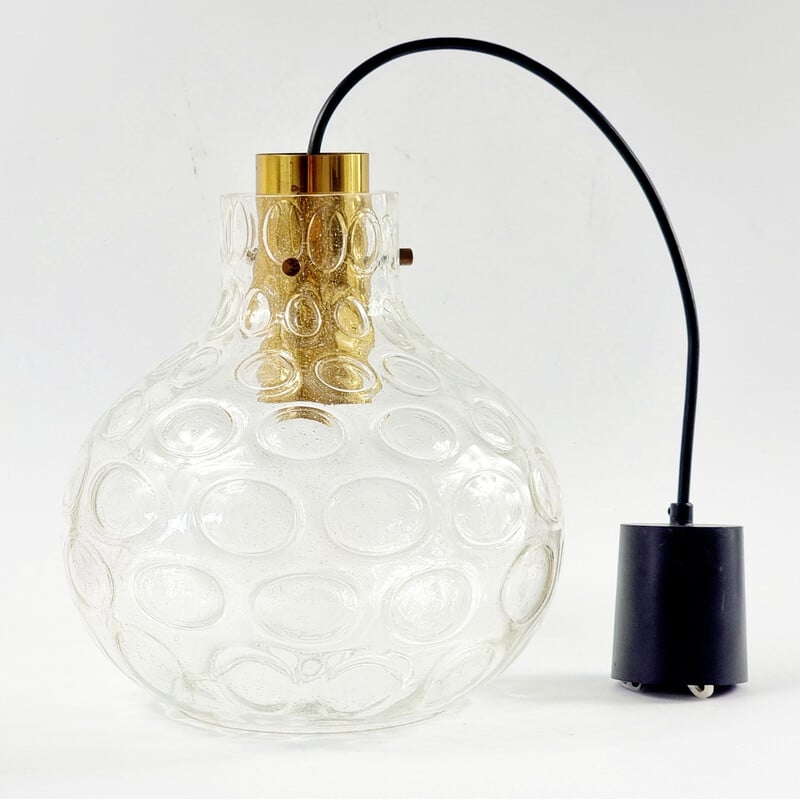 Vintage bubble glass and brass pendant lamp by Helena Tynell for Limburg, Germany 1960