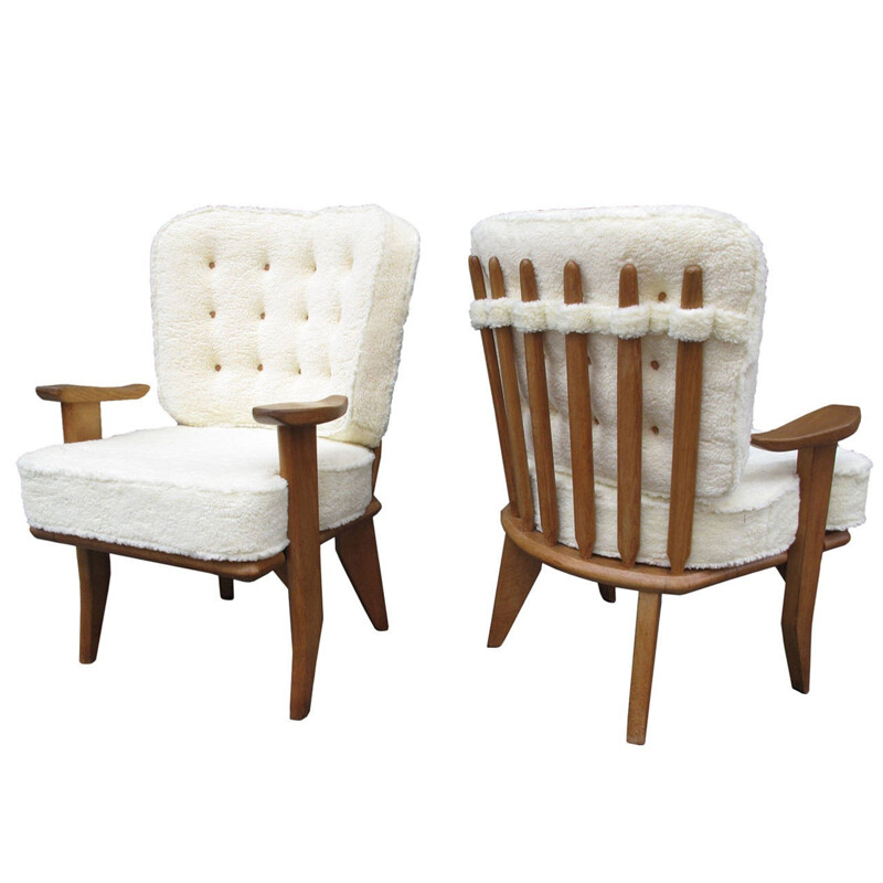 Paire de fauteuils en chêne et laine, Robert GUILLERME & Jacques CHAMBRON - années 50