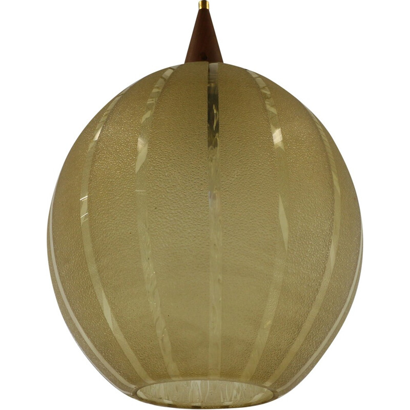 Massive etched glass pendant lamp - 1960s 