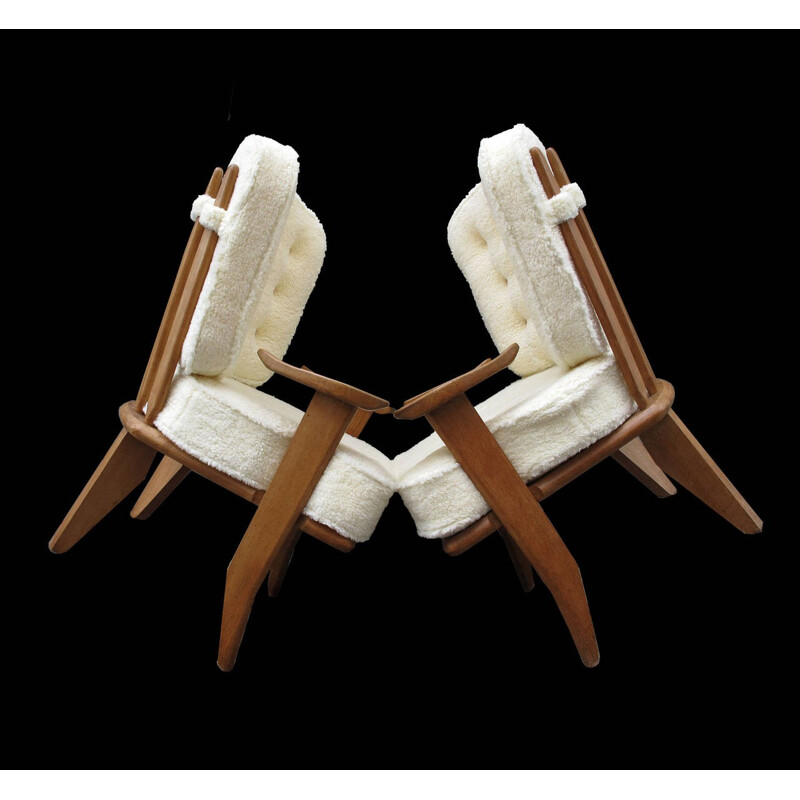 Paire de fauteuils en chêne et laine, Robert GUILLERME & Jacques CHAMBRON - années 50