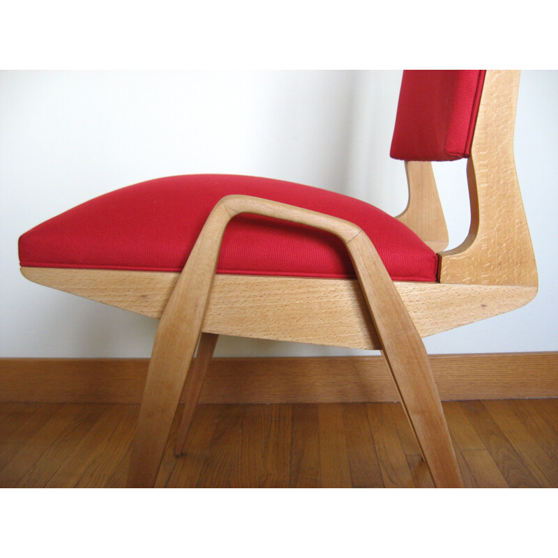 Chaise vintage en tissu rouge - années 50
