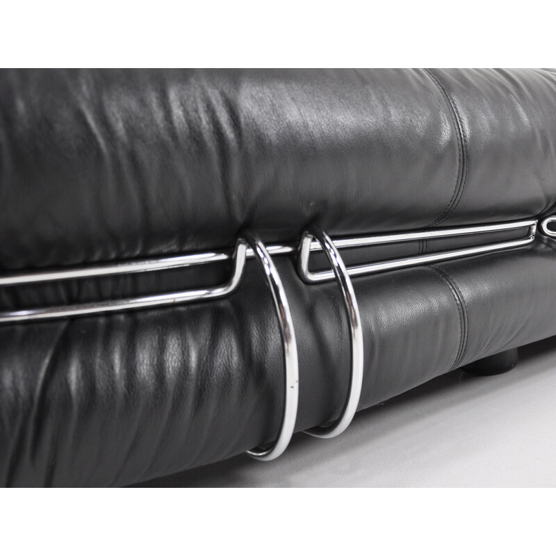 Vintage Soriana sofa in black leather by Afra and Tobia Scarpa for Cassina, 1970