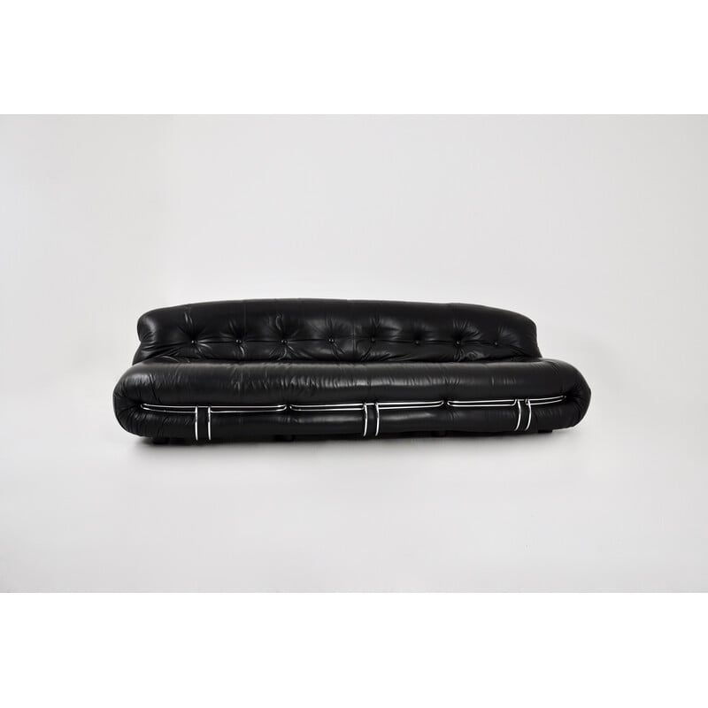 Vintage Soriana sofa in black leather by Afra and Tobia Scarpa for Cassina, 1970