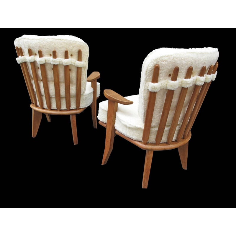 Pair of armchairs in oak and wool, Hervé CHAMBRON & Robert GUILLERME - 1950s