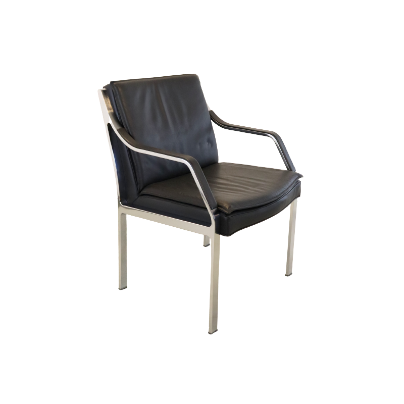 Vintage steel and leather armchair by Preben Fabricius and George Kastholm for Walter Knoll