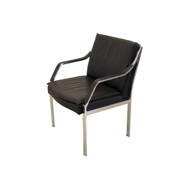 Vintage steel and leather armchair by Preben Fabricius and George Kastholm for Walter Knoll