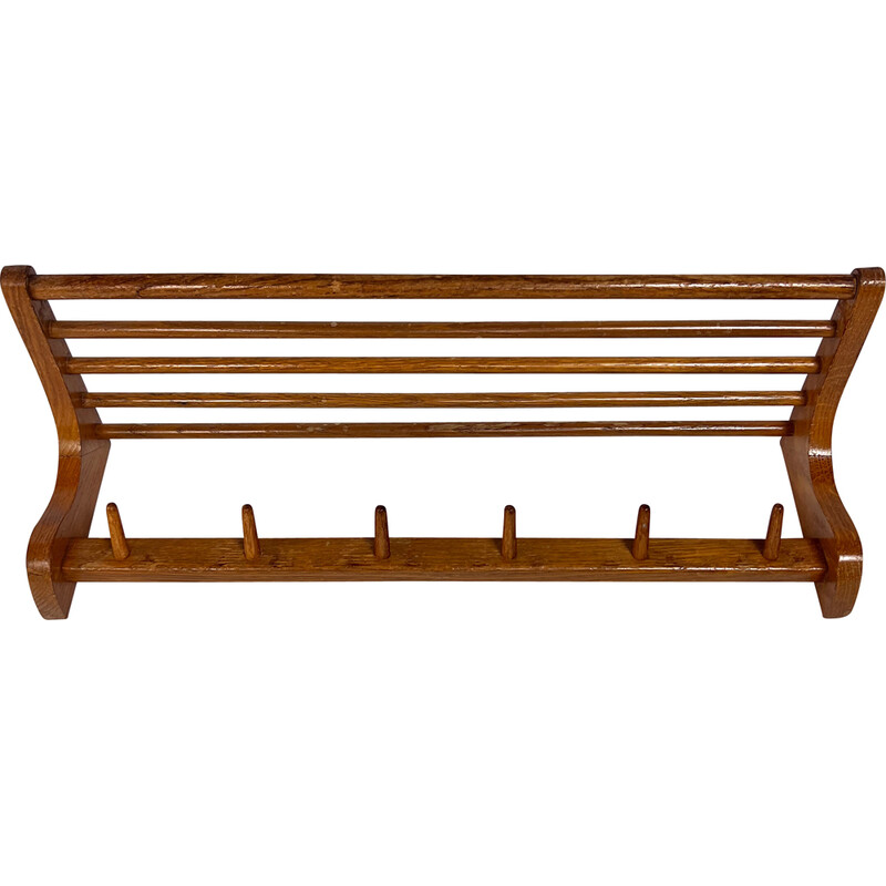 Vintage Dutch solid wood coat rack, 1950