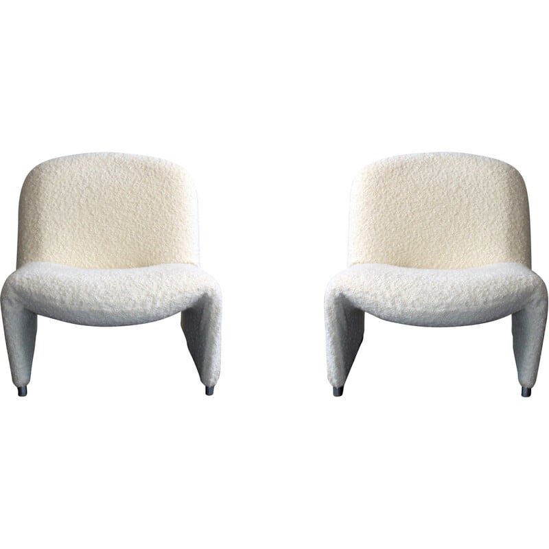 Pair of vintage Alky armchairs in steel and bouclette wool by Giancarlo Piretti for Anonyma Castelli, 1969