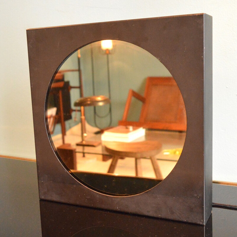 Circular mirror with a wooden frame - 1960s