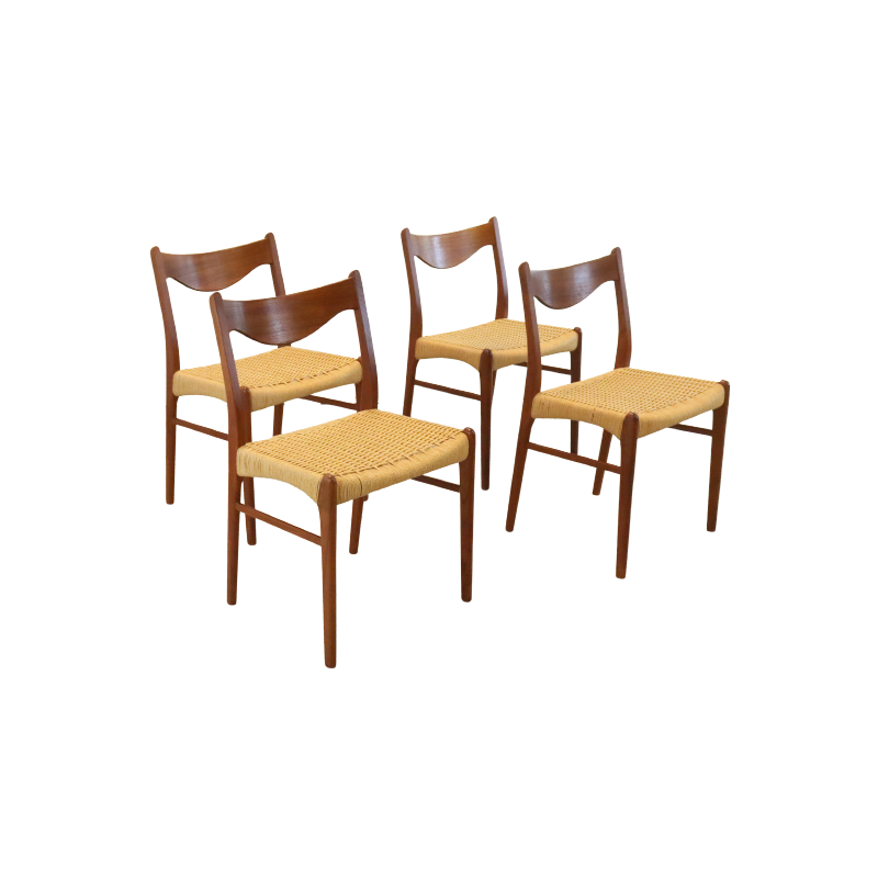 Juego de 4 sillas vintage de teca de Arne Wahl Iversen para Glyngore Stollenfabrik, Dinamarca 1950