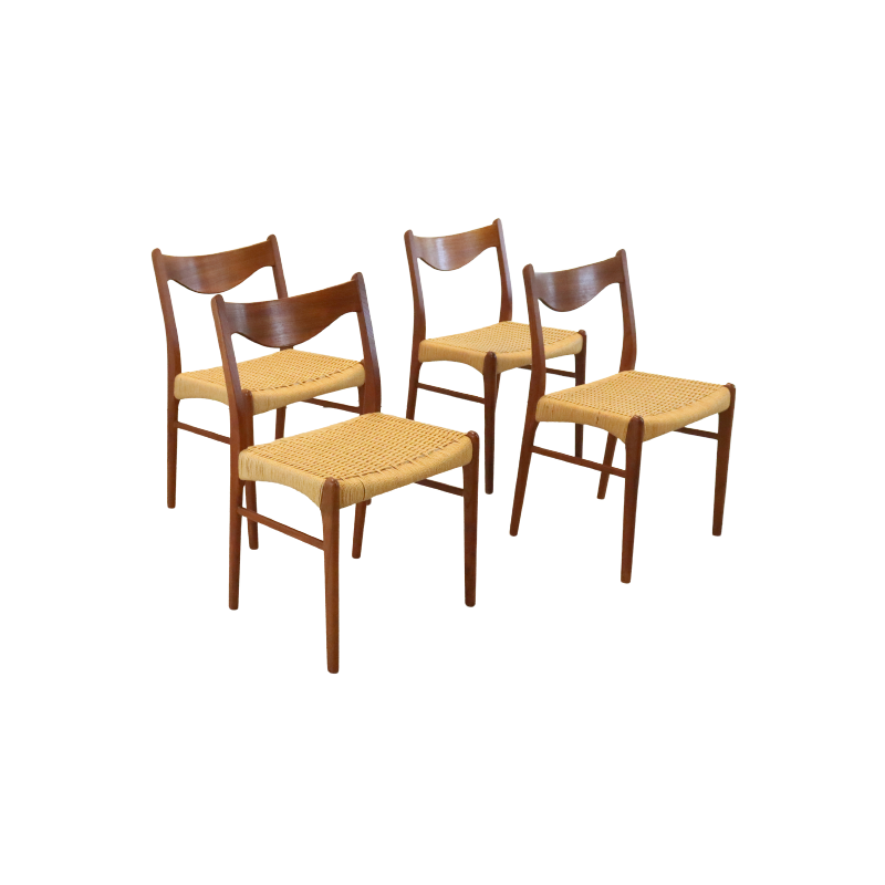 Set of 4 vintage teak chairs by Arne Wahl Iversen for Glyngore Stollenfabrik, Denmark 1950