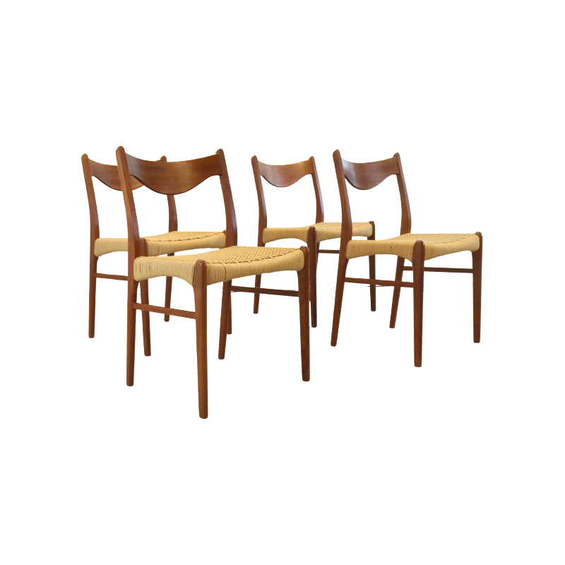 Set of 4 vintage teak chairs by Arne Wahl Iversen for Glyngore Stollenfabrik, Denmark 1950