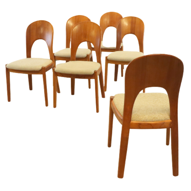 Ensemble de 6 chaises vintage en teck par Niels Koefoed pour Koefoed Hornslet mobelfabrik, Danemark 1970