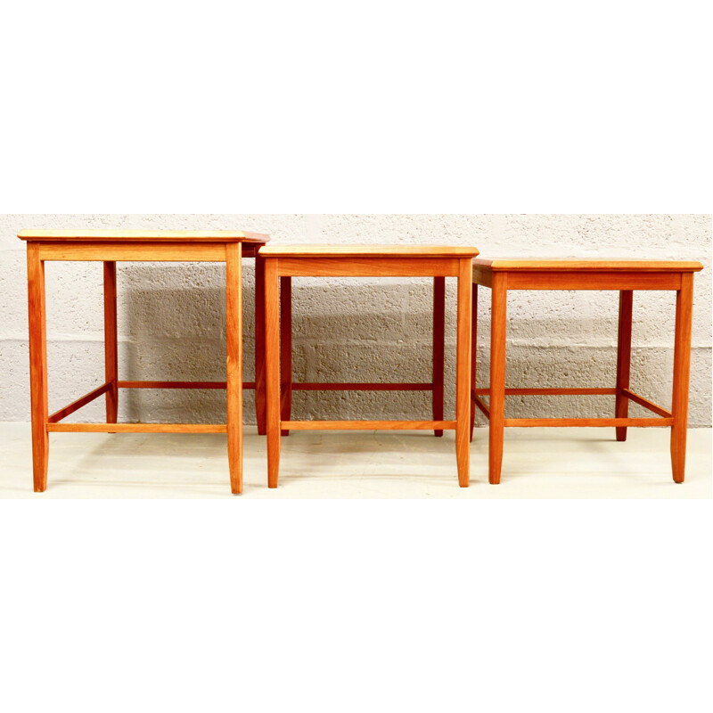 Ensemble de 3 tables basses danoises gigognes vintage en céramique- 1960