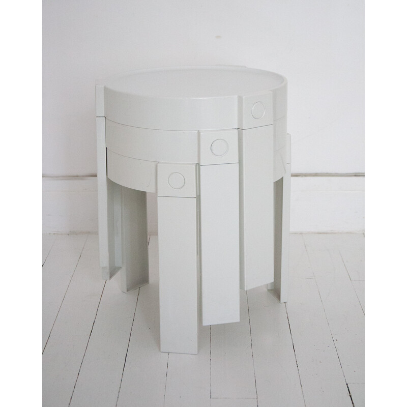 Set of 3 white stackable tables Holland - 1970s