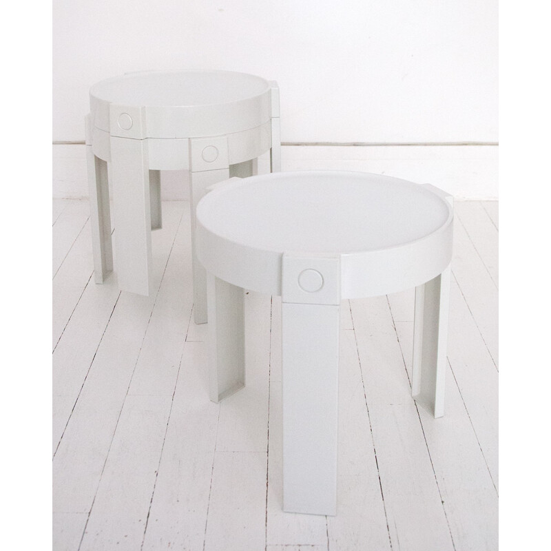 Set of 3 white stackable tables Holland - 1970s