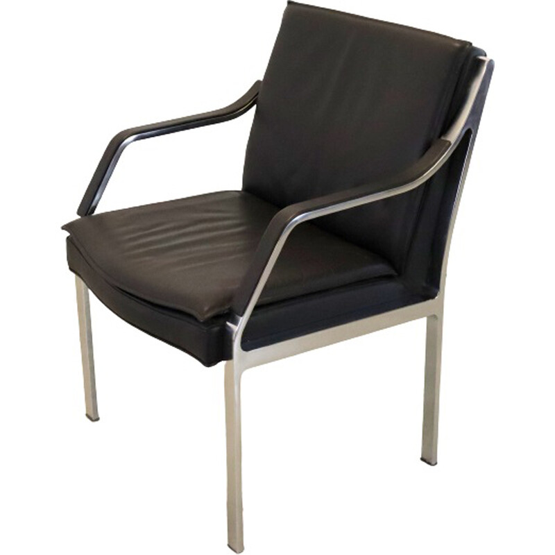 Vintage steel and leather armchair by Preben Fabricius and George Kastholm for Walter Knoll
