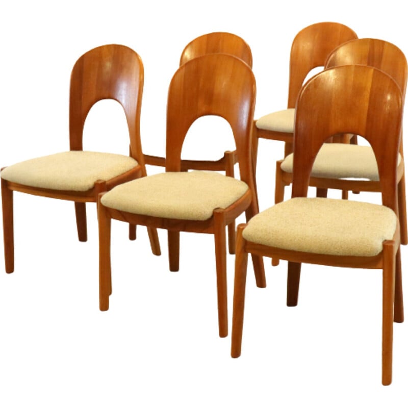 Ensemble de 6 chaises vintage en teck par Niels Koefoed pour Koefoed Hornslet mobelfabrik, Danemark 1970