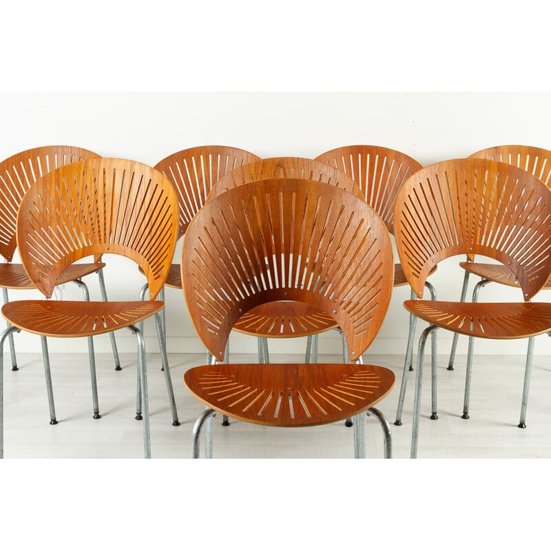 Set of 8 vintage Trinidad chairs in teak by Nanna Ditzel for Fredericia, Denmark 1990