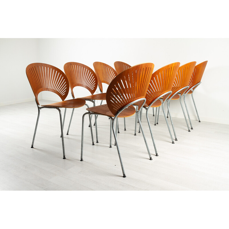 Set of 8 vintage Trinidad chairs in teak by Nanna Ditzel for Fredericia, Denmark 1990