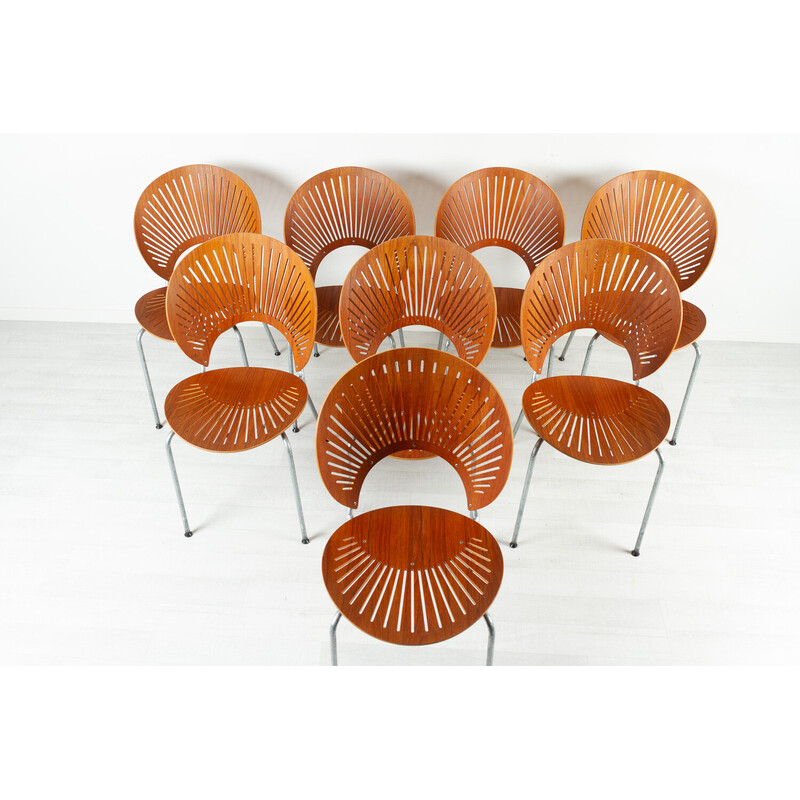 Set of 8 vintage Trinidad chairs in teak by Nanna Ditzel for Fredericia, Denmark 1990