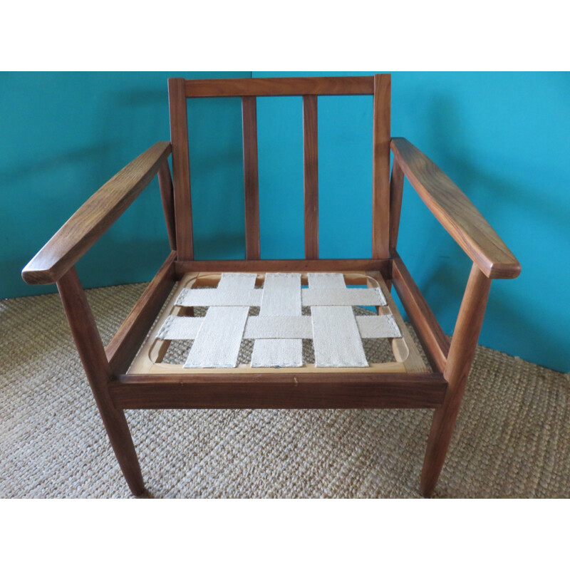 Pair of Danish teak and blue velvet chairs - 1960