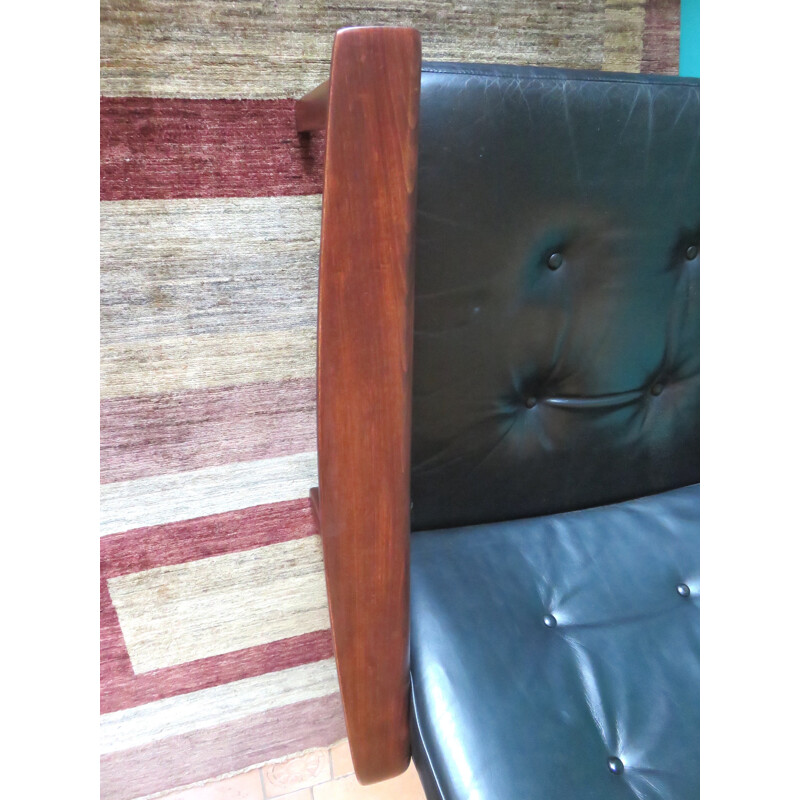 Pair of chairs in leather and red oak, Denmark - 1960s