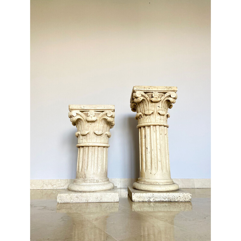 Vintage travertine capital columns, Italy 1940