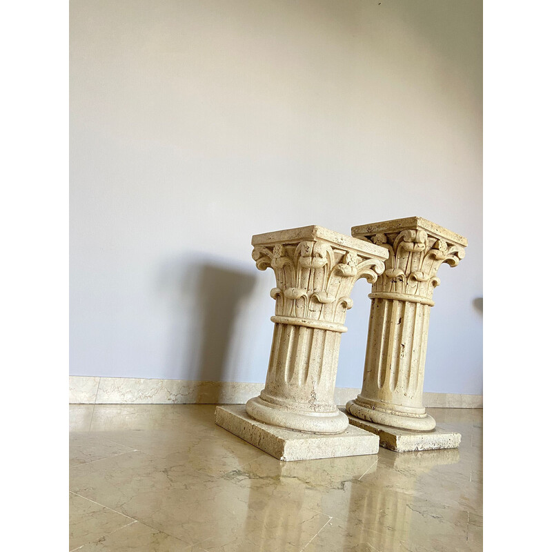 Vintage travertine capital columns, Italy 1940