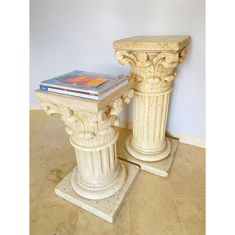 Vintage travertine capital columns, Italy 1940