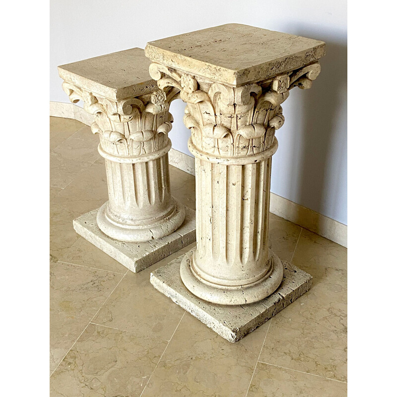 Vintage travertine capital columns, Italy 1940