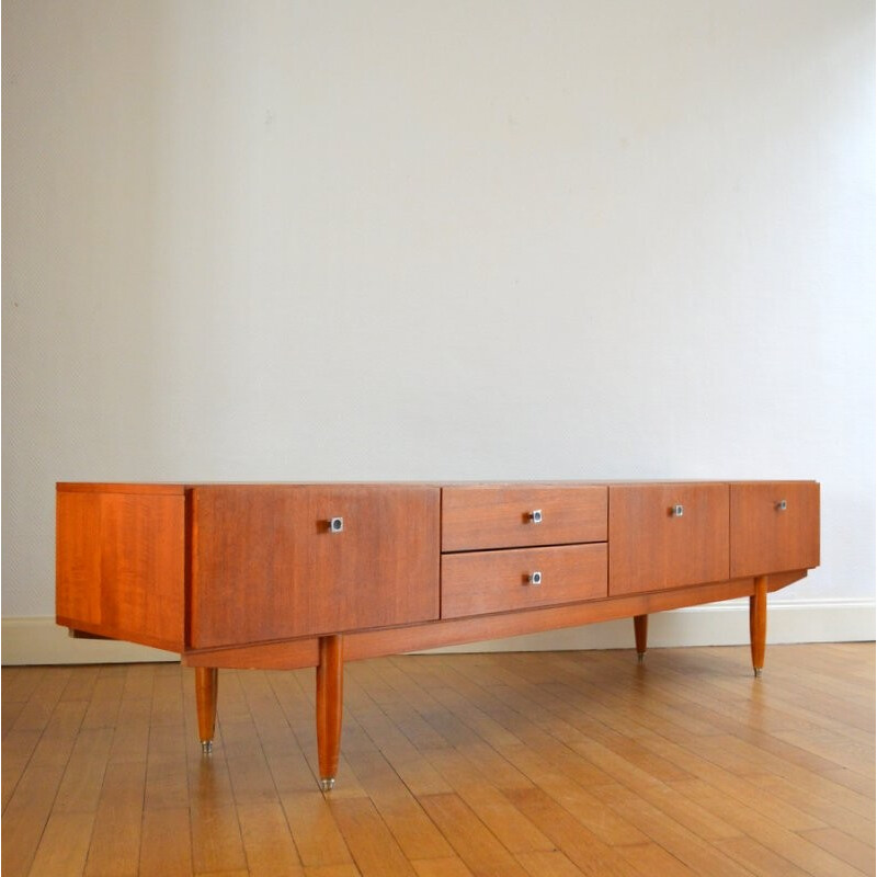 Mid century large teak sideboard with 2 drawers - 1950s