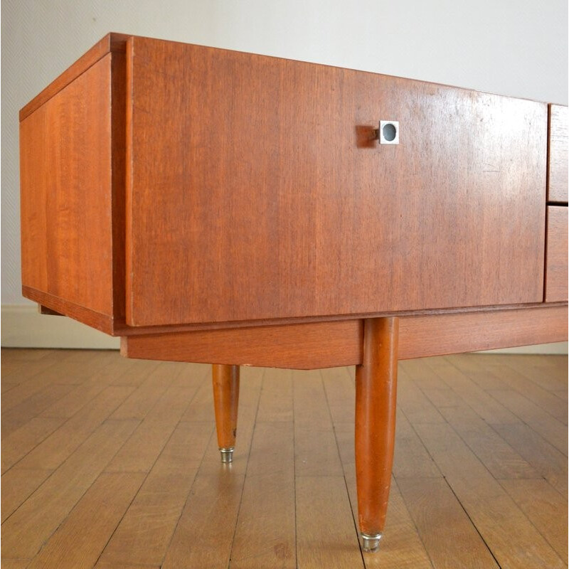 Mid century large teak sideboard with 2 drawers - 1950s