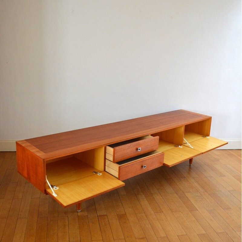 Mid century large teak sideboard with 2 drawers - 1950s