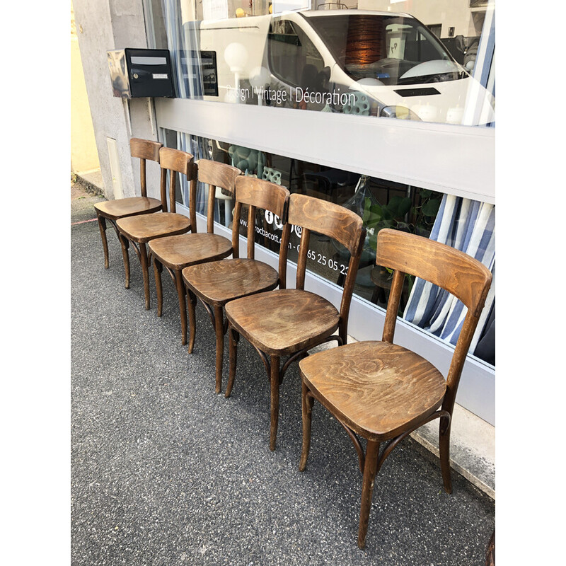 Set of 6 vintage bistro chairs for Thonet, Czechoslovakia 1920