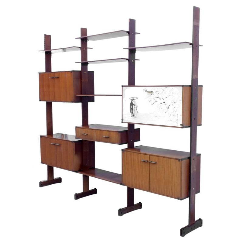 Vintage teak wall unit for Rb Italy, Italy 1950