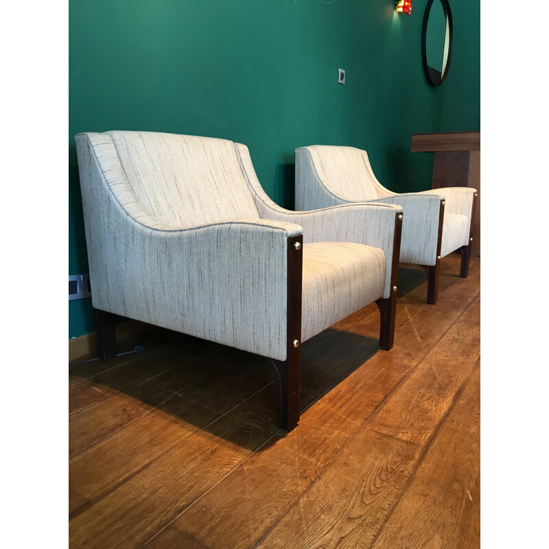 Pair of beige Italian armchairs - 1960s