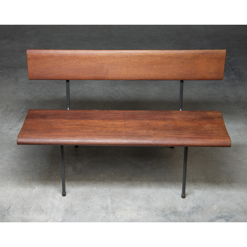 Vintage teak and steel bench, Netherlands 1950