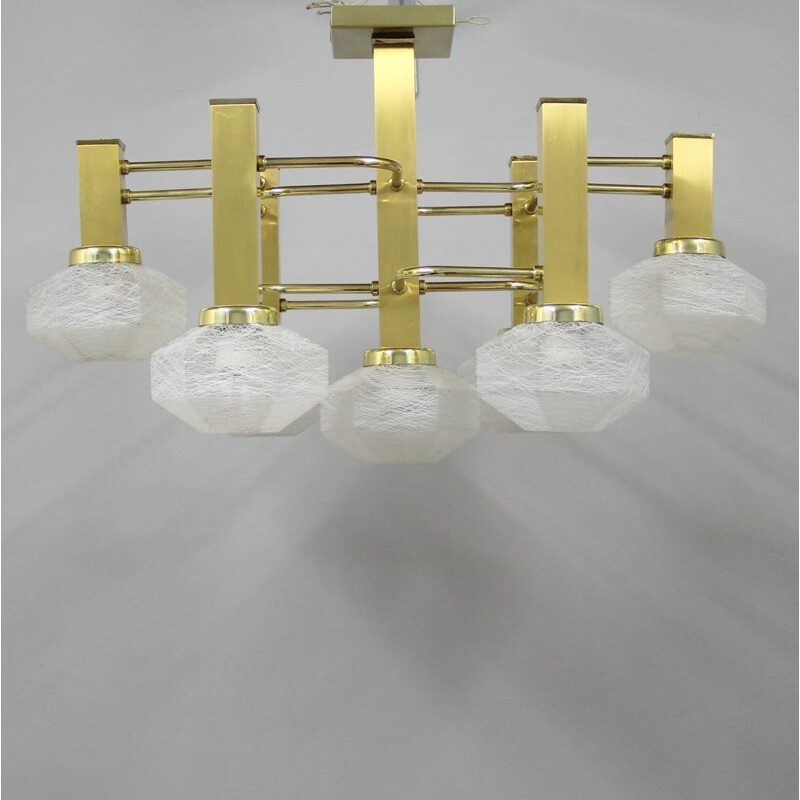 Italian vintage chandelier in brass and gilded metal - 1970s