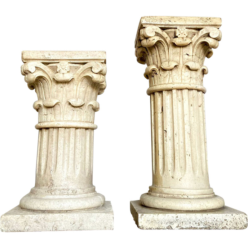 Vintage travertine capital columns, Italy 1940