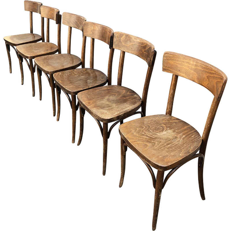 Conjunto de 6 cadeiras de bistrô vintage para Thonet, Checoslováquia 1920