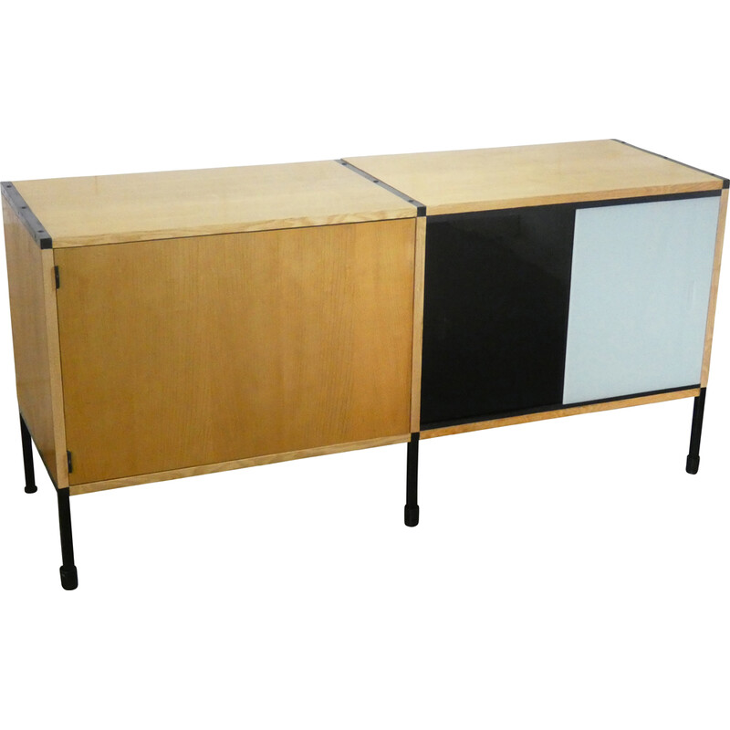 Vintage sideboard in ash veneer by Pierre Guariche, Joseph André Motte and Michel Mortier for Huchers Minvielle, 1960
