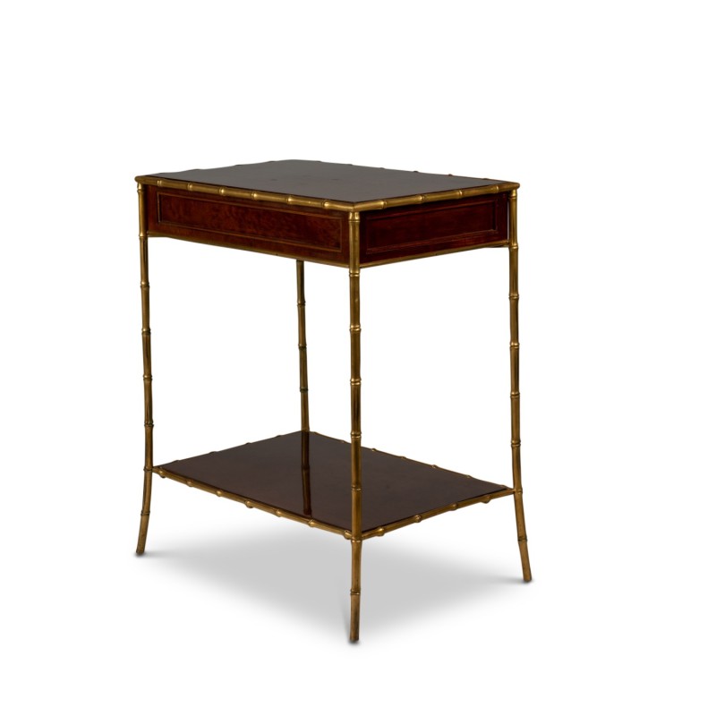 Vintage side table in mahogany and bronze for Maison Jansen, France 1970