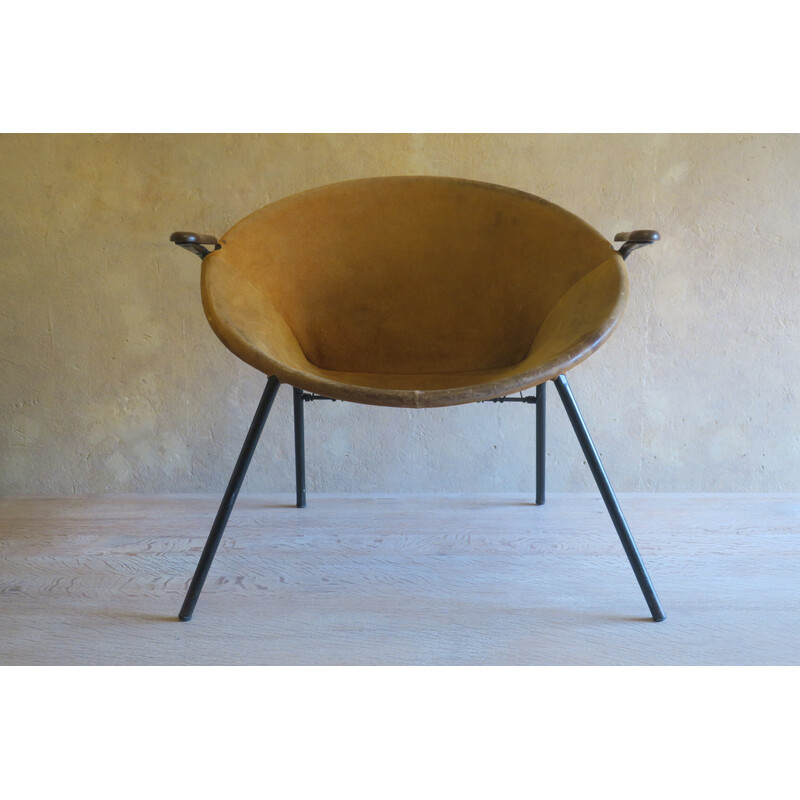 Vintage teak and leather armchair by Hans Olsen for Lea Design, Sweden 1950