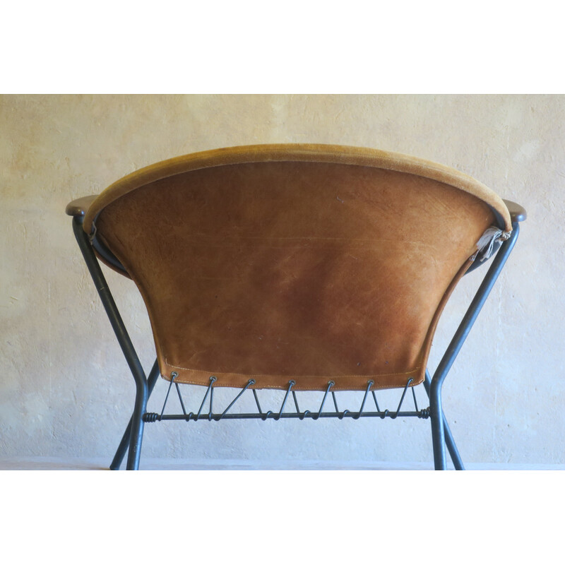 Vintage teak and leather armchair by Hans Olsen for Lea Design, Sweden 1950