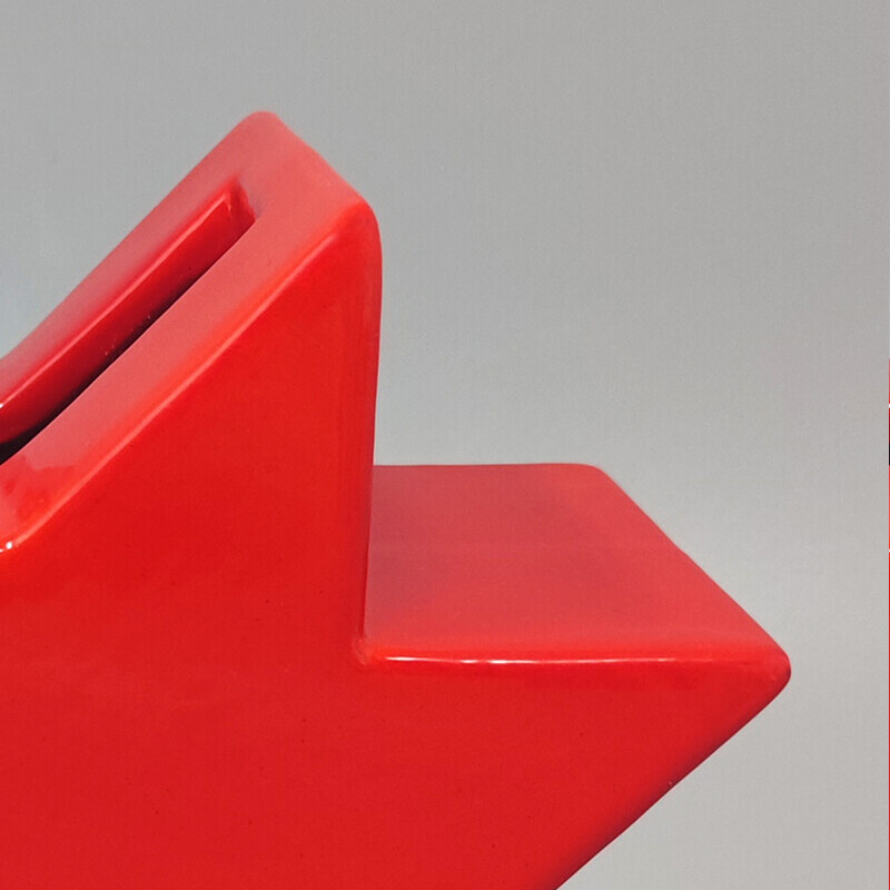 Vintage "Hsing" vase in red ceramic by Ettore Sottsass for Alessio Sarri, Italy 1980