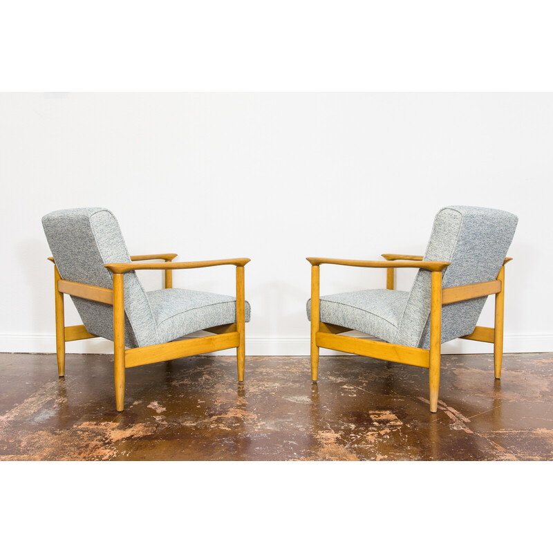 Pair of vintage Gfm 142 armchairs by Edmund Homa, Poland 1960