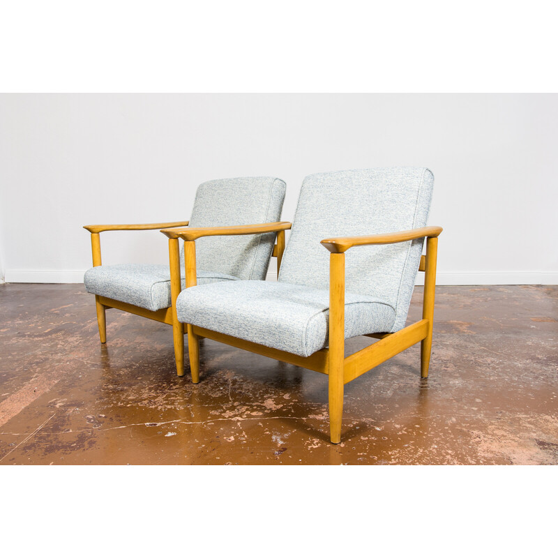 Pair of vintage Gfm 142 armchairs by Edmund Homa, Poland 1960