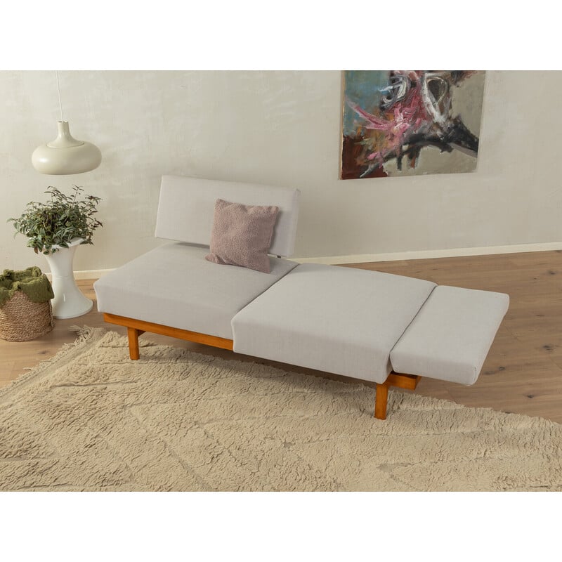 Vintage Stella sofa bed in solid beech and gray fabric by Wilhelm Knoll, Germany 1950